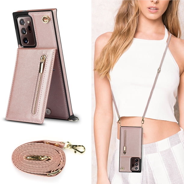 Crossbody Wallet Case Case For Samsung Galaxy S23 S22 Plus Note 20 Ultra With Card Slot Holder, Magnetic Flip Folio Purse Case, PU Leather Zipper Handbag With Detachable Lanyard Strap