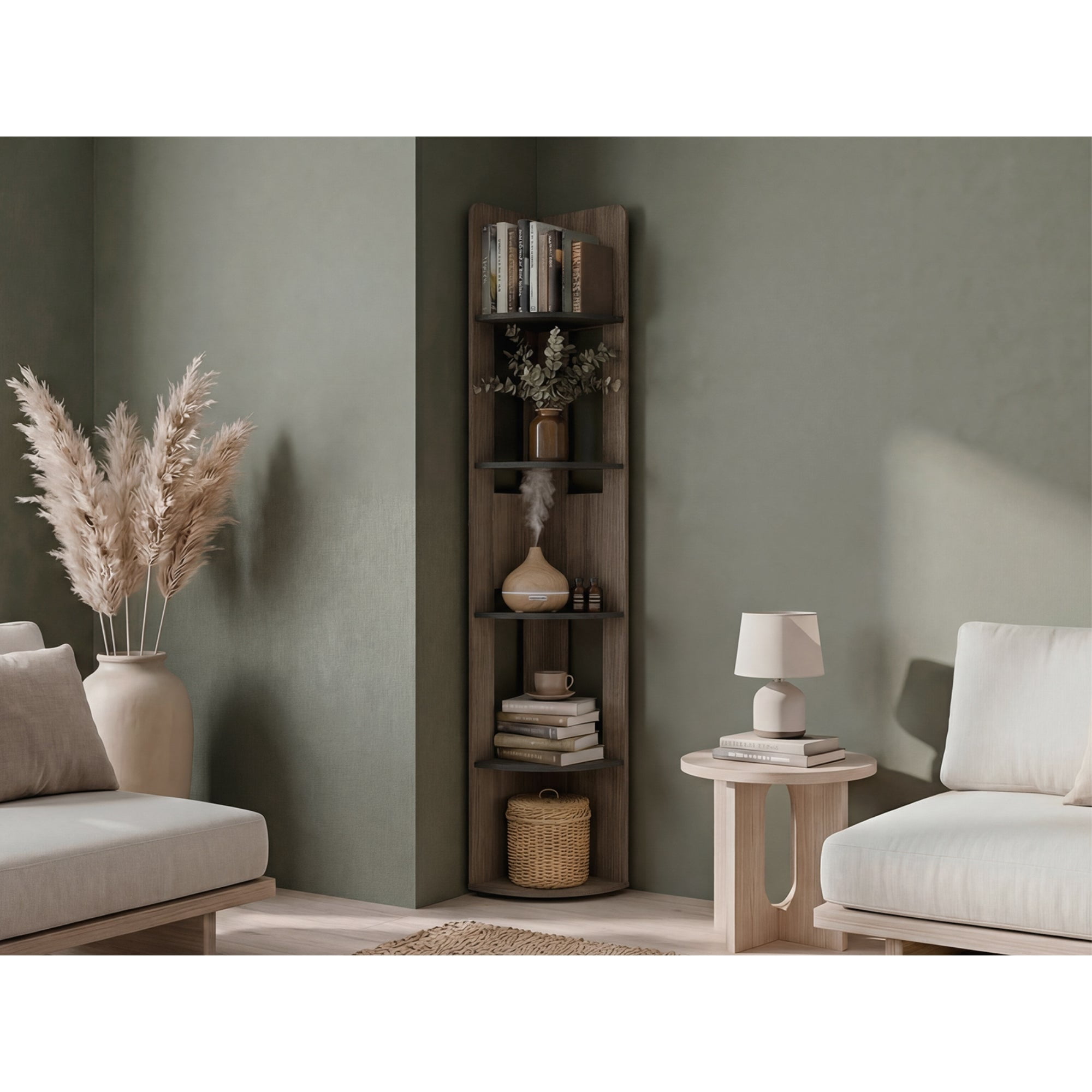 Tuhome - Biblioteca Librero Esquinera Home 180,6x30x30 Cm Avellana Y Wengue