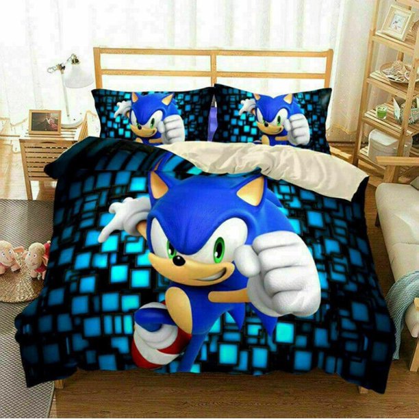 Sonic The Hedgehog Cartoon Quilt Duvet Cover Set Bedclothes Bed Linen3-Piece Bedding Set