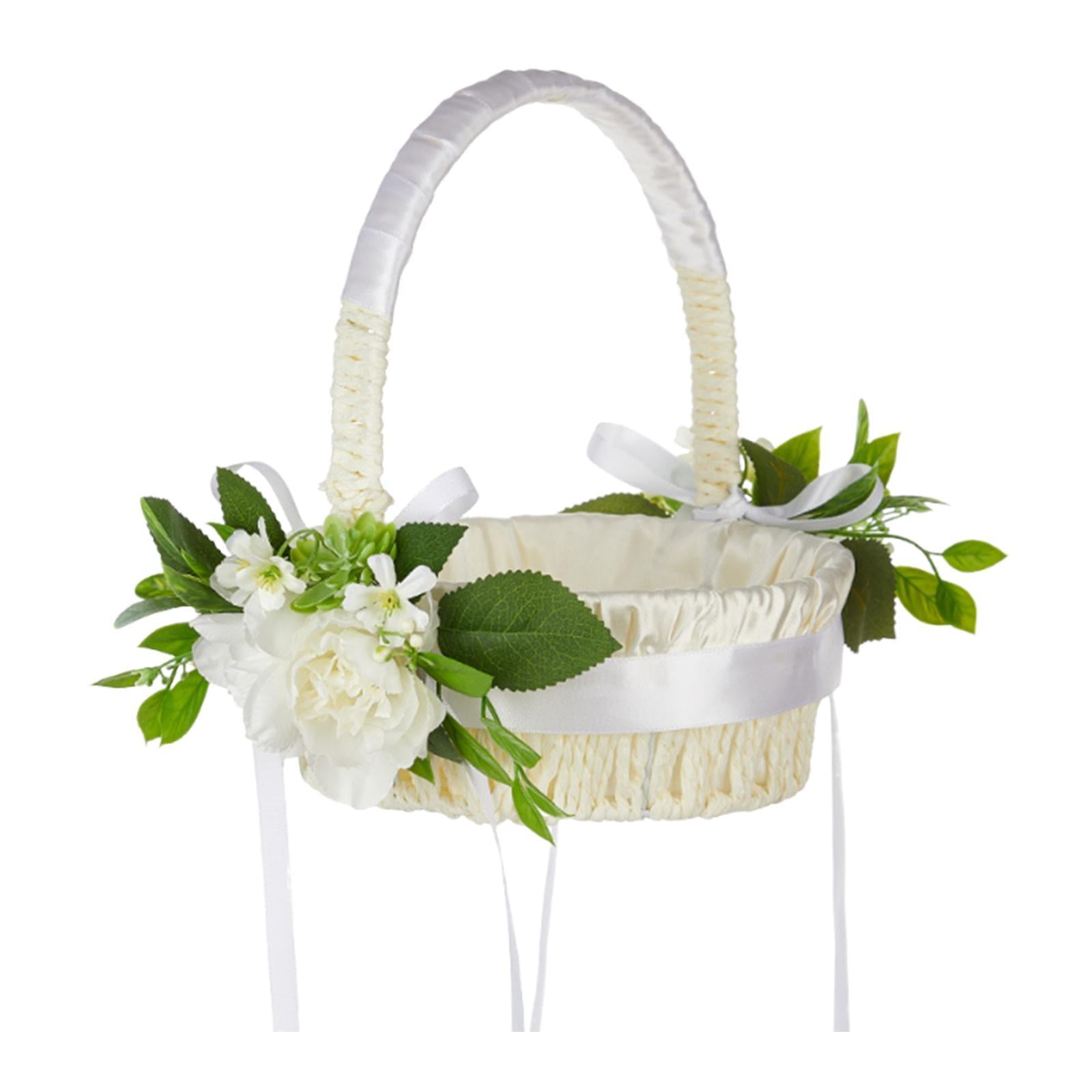 Magideal - Canasta De Bodas Canasta De Flores Satén Fotos Para Niña De Flores Decoración De Flores De Seda Mesa De Ducha Canasta De Flores De Boda , Blanco