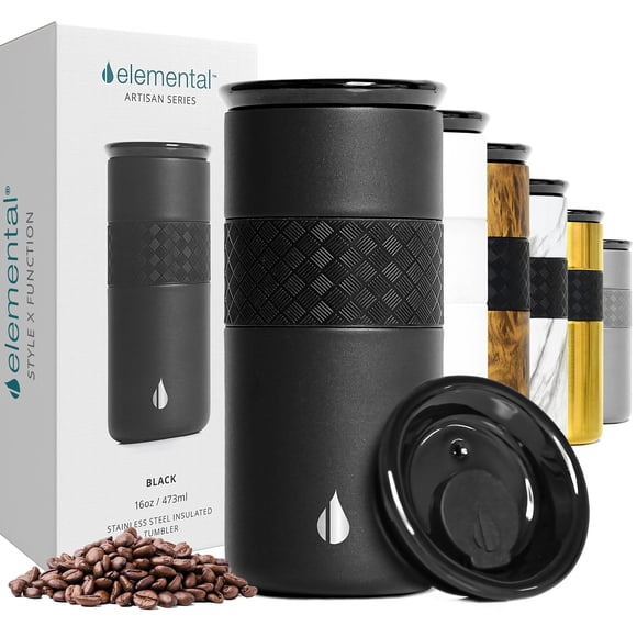 Vaso aislante Elemental Artisan de triple pared, 470 ml, negro