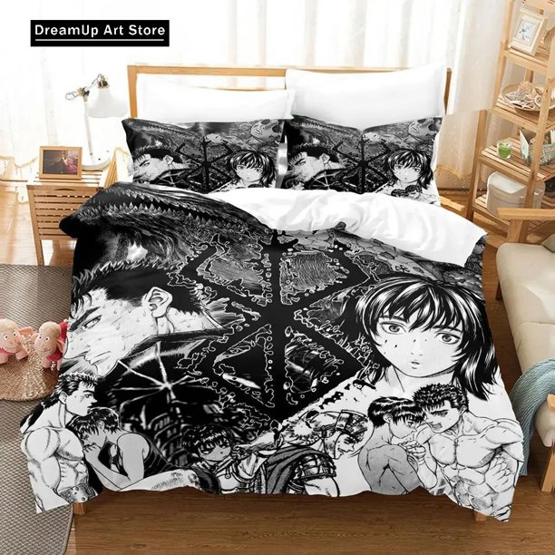 v2877 Bed Sheets Fashion Anime Berserk Bedding Set Boys Girls Twin Queen King Size Duvet Cover Pillowcase Bed boys Adult Bedroom 3-Piece Bedding Set (1 Duvet Cover + 2 Pillow Shams) Bed Sheets ju2877