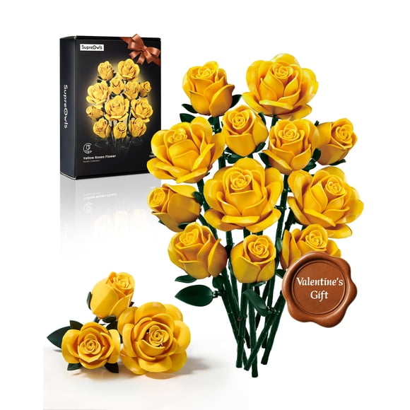 Set de construcción iAtom, ramo de rosas amarillas, 12 unidades con flores