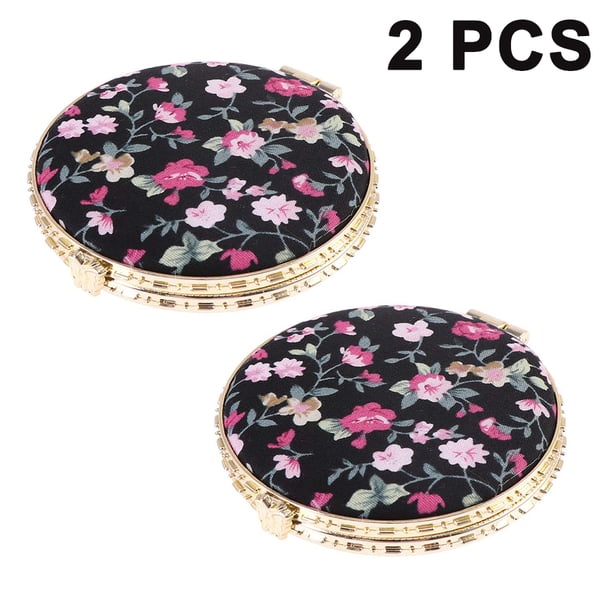 Espejo compacto portátil de 2 piezas, espejo cosmético de dos caras, retro, pequeño, espejo cosmético, espejo de maquillaje plegable de dos caras.