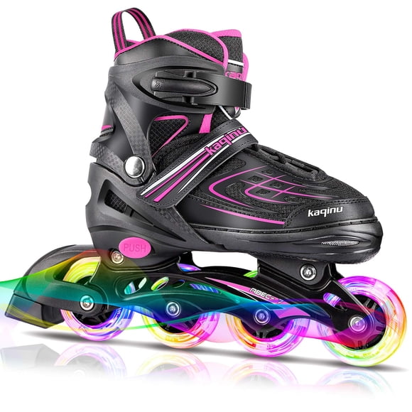 Patines en línea KAQINU con rodillo ajustable, color rosa iluminador