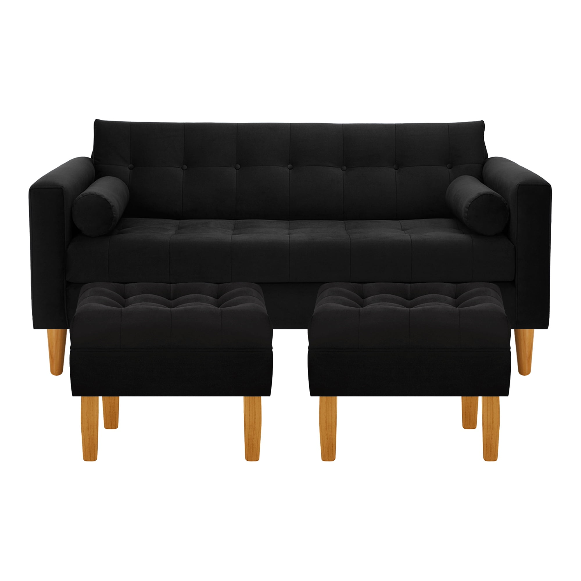Bodevir - Sofa Retro 3c + 2 Pouf Felpa 04 Negro