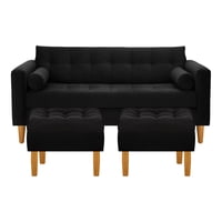 Bodevir - Sofa Retro 3C + 2 Pouf Felpa 04 Negro