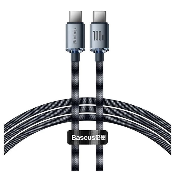 Cable USB-C a USB-C 100W Carga Rápida 1.2 m Crystal Shine (Negro) - Baseus