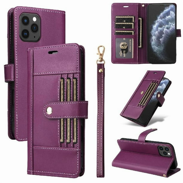 FOXDOCK Funda tipo Cartera para iPhone 14 Pro – Cubierta de Cuero PU con Múltiples Ranuras, Bolsillo para Efectivo y Correa de Muñeca