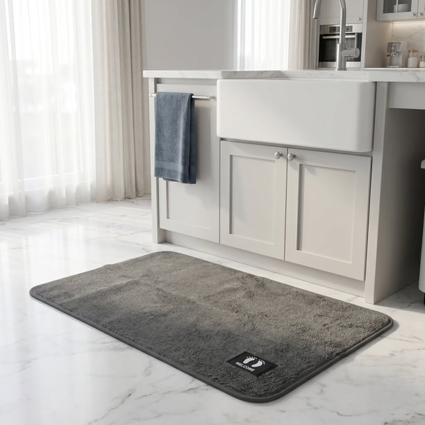 REGALWOVEN Alfombras y tapetes de cocina lavables, alfombra de corredor de cocina antideslizante absorbente de poliéster, alfombra de suelo moderna de color sólido gris oscuro 24" x 16"