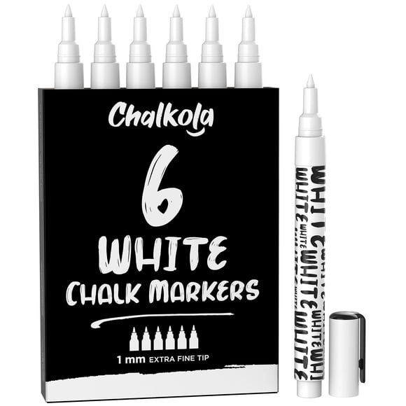 Marcadores de tiza Chalkola, punta fina blanca, 1 mm (paquete de 6)