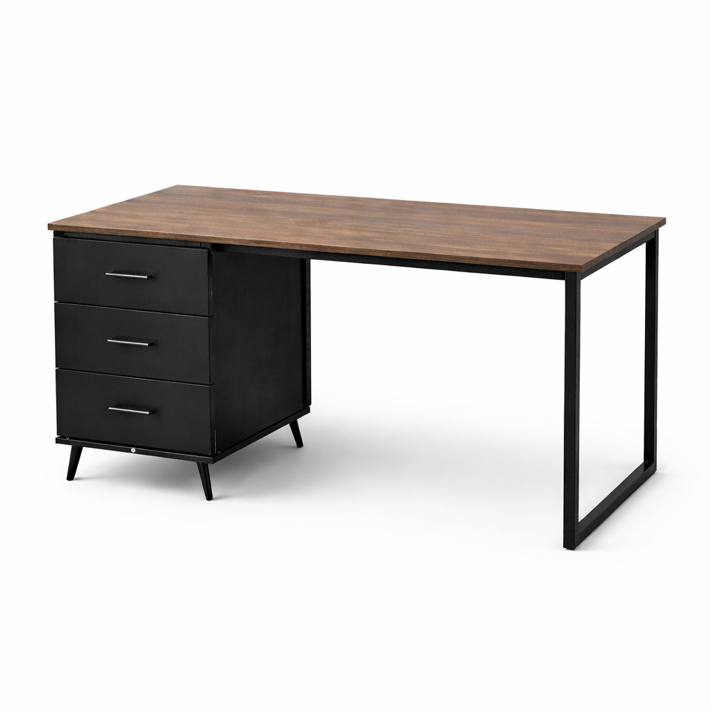 Space Home - Escritorio Atlas Negro Y Rustico Con Cajones Y Estructura Reforzada