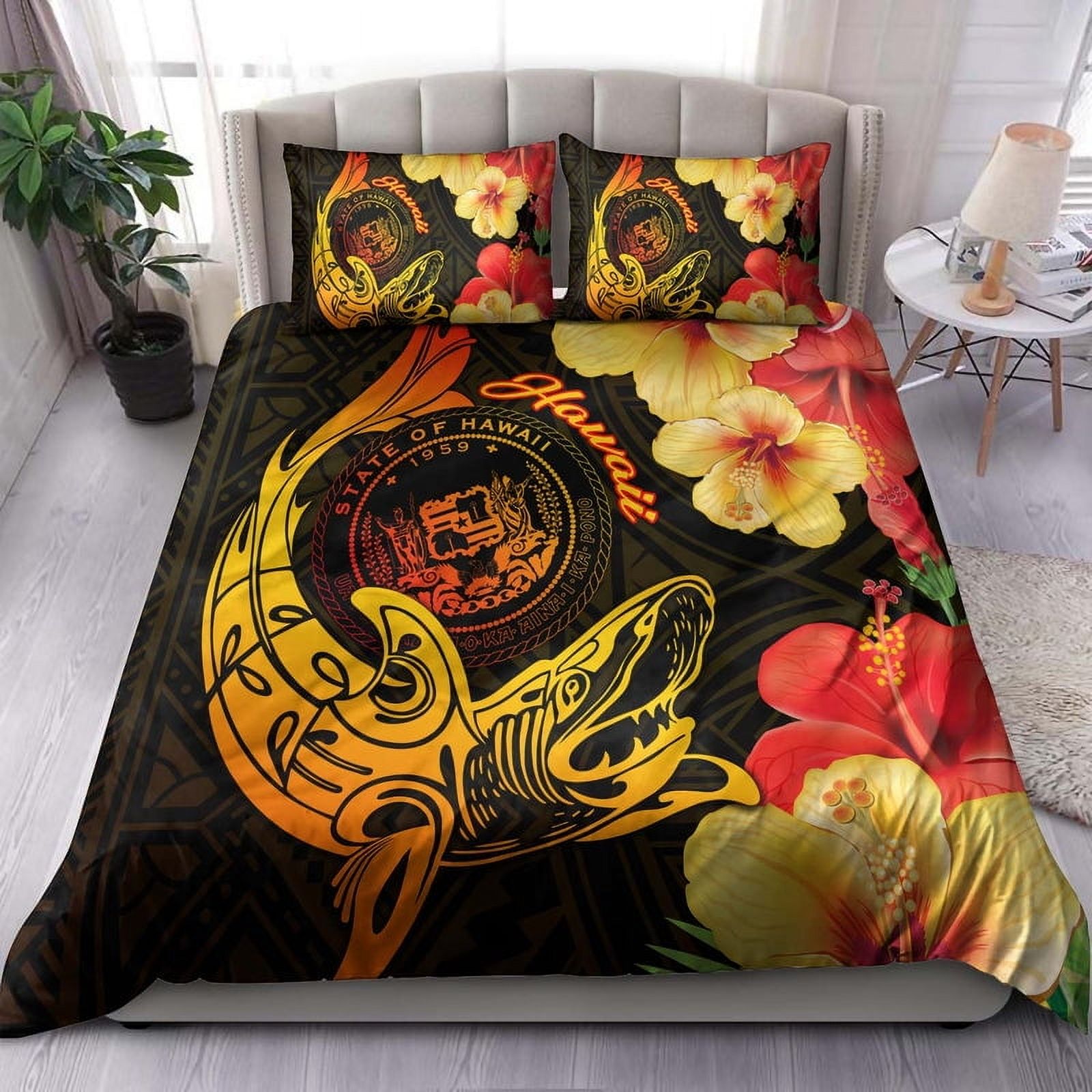 Milsleep - Juego De Cama Hawaii Polynesian - Hawaii Sharks Tribal Patterns Naranja
