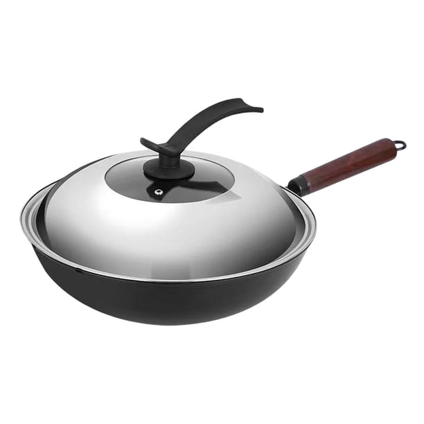 Sartén Antiadherente con Tapa, Utensilio de Cocina Sartén para Tortillas, Mango Largo, Sartén Sin Revestimiento, Sartén Wok para , Sándwiches, T plano de 32 cm