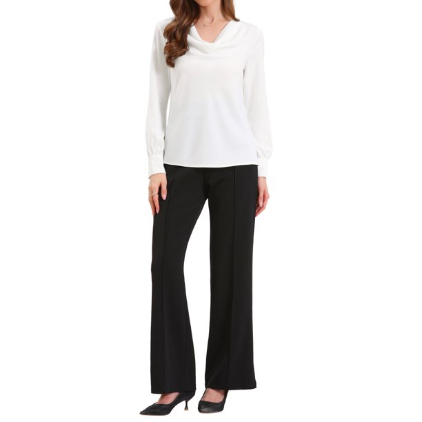 INSPIRE CHIC Camisa de Trabajo Casual para Mujeres Cuello de Capucha Oficina Otoño Camisas Blusas de Moda L Blanco