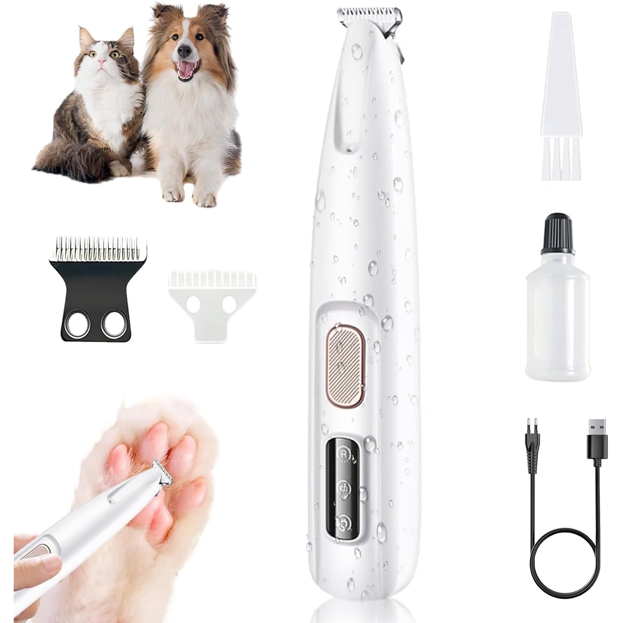 Xusx111 - Cortadora De Pelo Para Mascotas, Cortadora De Patas Para Perros Con Luz Led, Cortadora De Patas Eléctrica Con Cuchilla - Impermeable, Recargable, Afeitadora De Pelo Para Mascotas De Bajo Rui