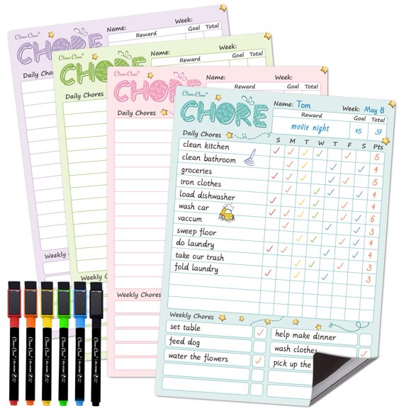 Calendario de tareas Clever Clean 21,6 × 30,5 cm, paquete de 4 con marcadores