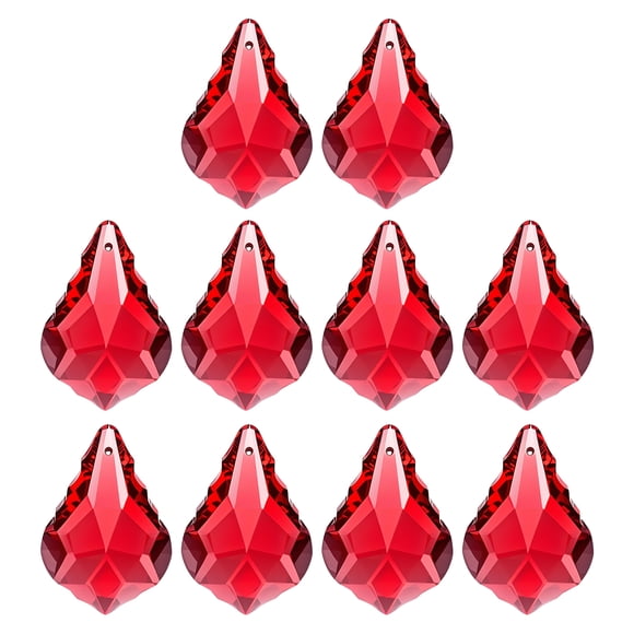 Uxcell K9 Cristales Colgantes Cuentas de Lágrima, Paquete de 10 Prismas de Candelabro de 38mm Partes de Cuentas de Hoja Colgante para Lámpara de Bricolaje para Decoración de Artes y Manualidades, Rojo