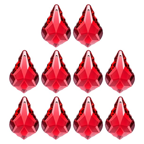 Uxcell K9 Cristales Colgantes Cuentas de Lágrima, Paquete de 10 Prismas de Candelabro de 38mm Partes de Cuentas de Hoja Colgante para Lámpara de Bricolaje para Decoración de Artes y Manualidades, Rojo