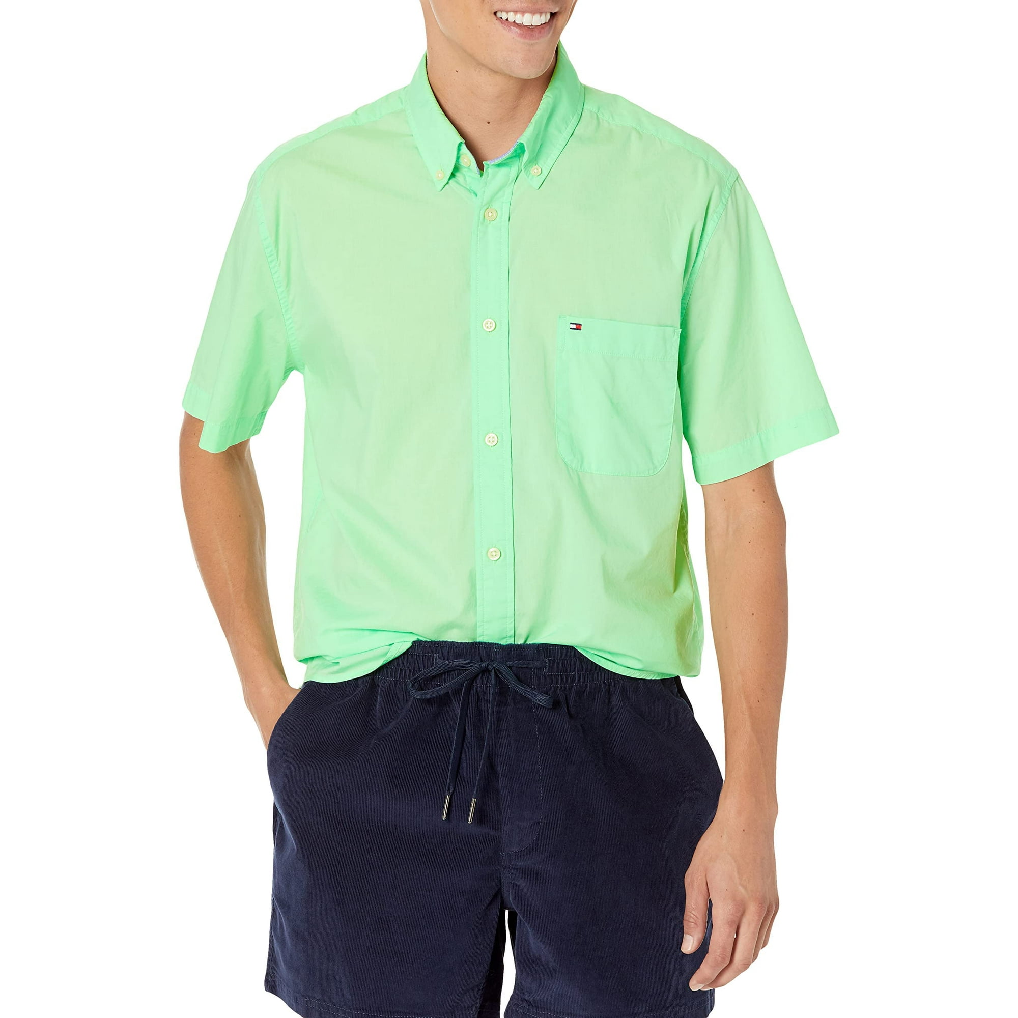 Camisa Tommy Hilfiger De Manga Corta, Corte Clásico, Verde Fresno