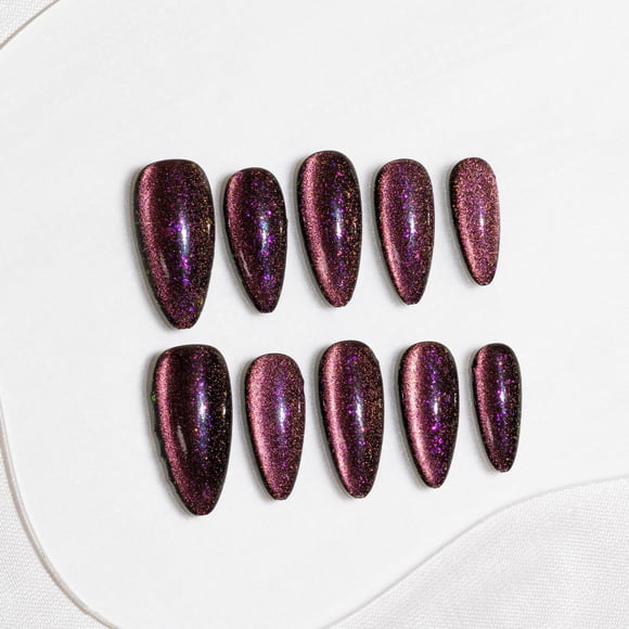 Uñas postizas Sun&Beam Nails forma almendra negro, rosa y púrpura - 10 piezas