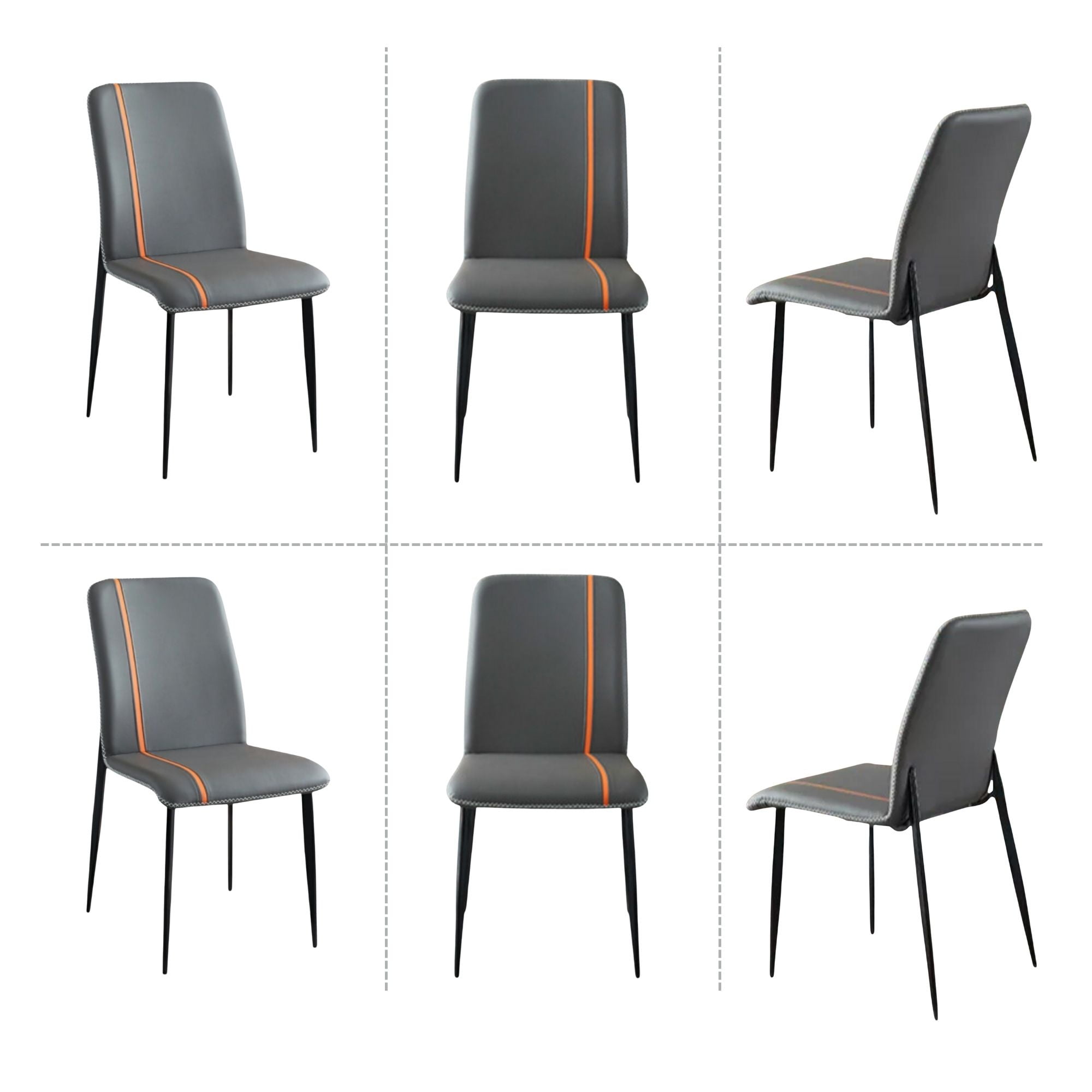 Velazio - Silla De Comedor Capitone Gris Pack X6 Ecocuero Acolchado, Patas De Fierro