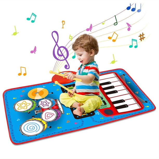 2 In 1 Musical Toys, Toddler Piano & Drum Mat With 2 Sticks, Musical Mats-Piano Keyboard & Drum, Learning Floor Blanket, Birthday Gifts For 1 2 3 Year Old Boys & Girls Baby Toys