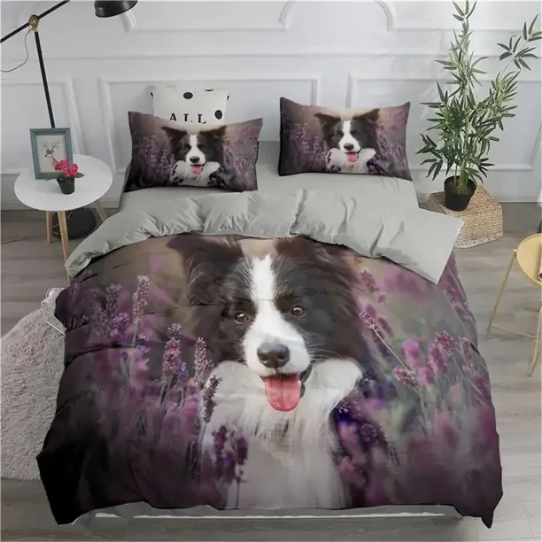 v334 Bed Sheets Dog Duvet Cover Set King Size Cute Samoyed Smiling Angel Twin Bedding Set for Kids Teens Girl Lovely Puppy Polyester Quilt Cover 3-Piece Bedding Set (1 Duvet Cover + 2 Pillow Shams) Be