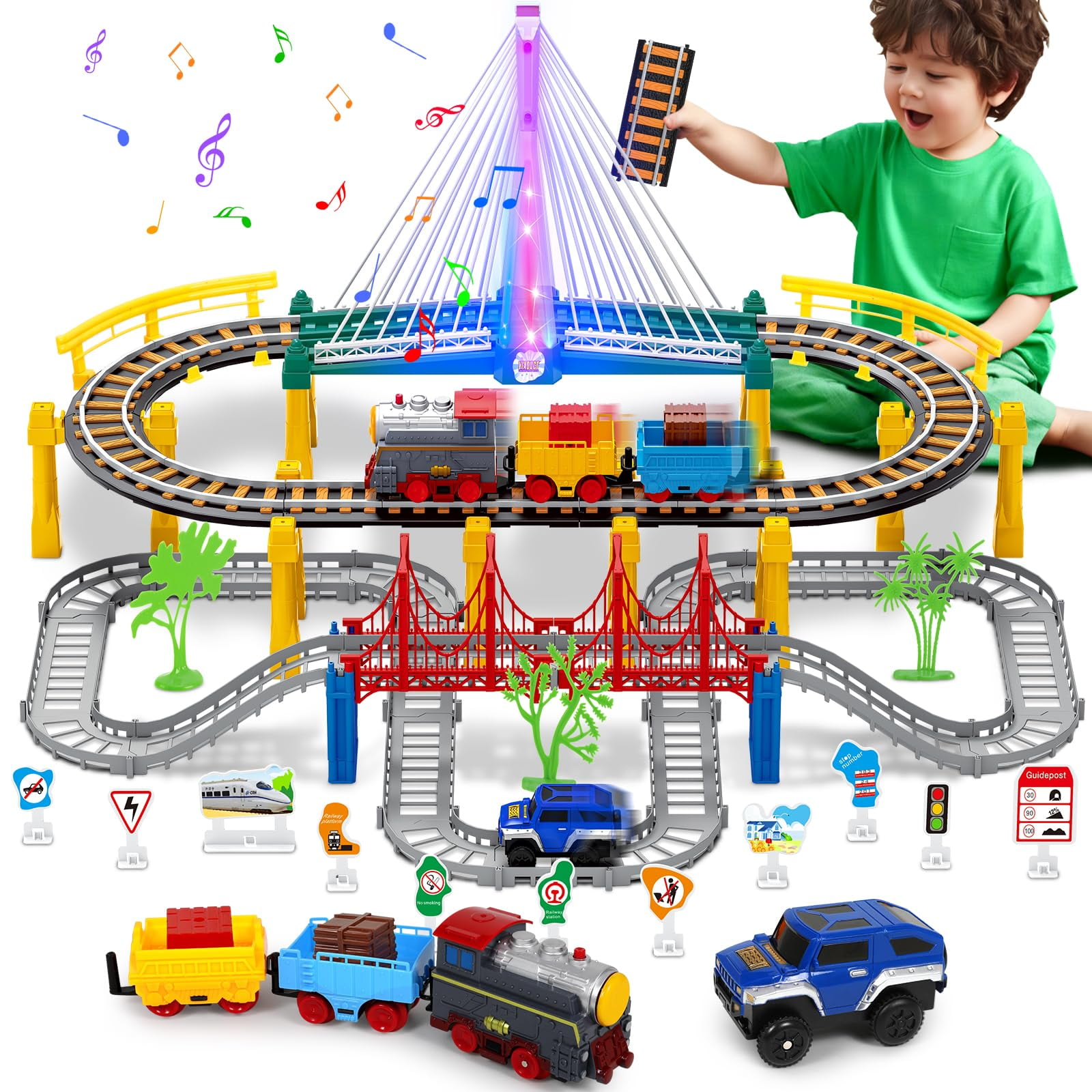 Set De Tren Eléctrico Vunrahsg Para Niños De 4 A 8 Años Con Rieles Y Coche