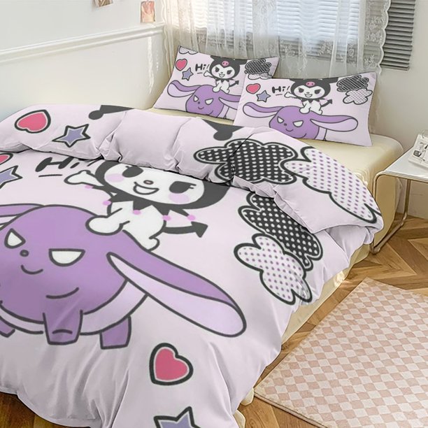 Kuromi Print Bedding Set Pattern Duvet Cove Set 3 Pieces 1 Quilt Cover And 2 Pillowcases for Women Men Teens