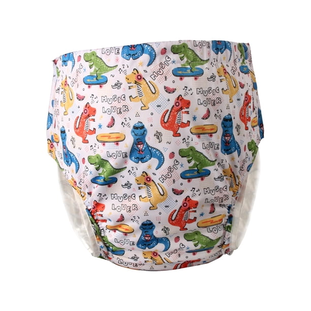 Pañal de tela para adultos, cubierta de pañal lavable a prueba de fugas para ancianos, lavable, de secado rápido, ropa interior protectora impermeable Dinosaurio XXL