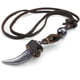 thumbnail image 1 of jonline24h - Collar de cadena de cuero con colgante de diente de lobo tribal ajustable para hombre, color marrón, negro y plateado, 1 of 4