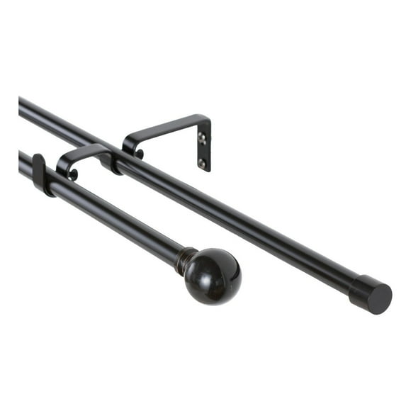 Set Doble De Barras Para Cortina Extensible 120-200 Cm De Metal Diámetro 13/16 Mm Soporte De Muro Terminal Bola Color Negro Orb