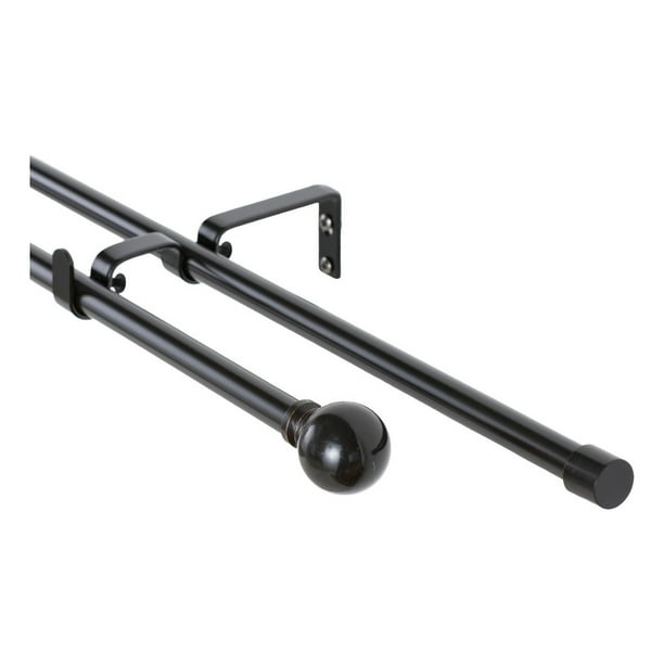Set Doble De Barras Para Cortina Extensible 200-250 Cm De Metal Diámetro 13/16 Mm Soporte De Muro Terminal Bola Color Negro Orb