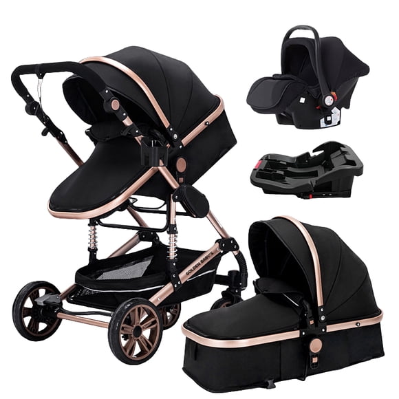 Coche con silla de nido y base de auto premium 3 en 1 Negro