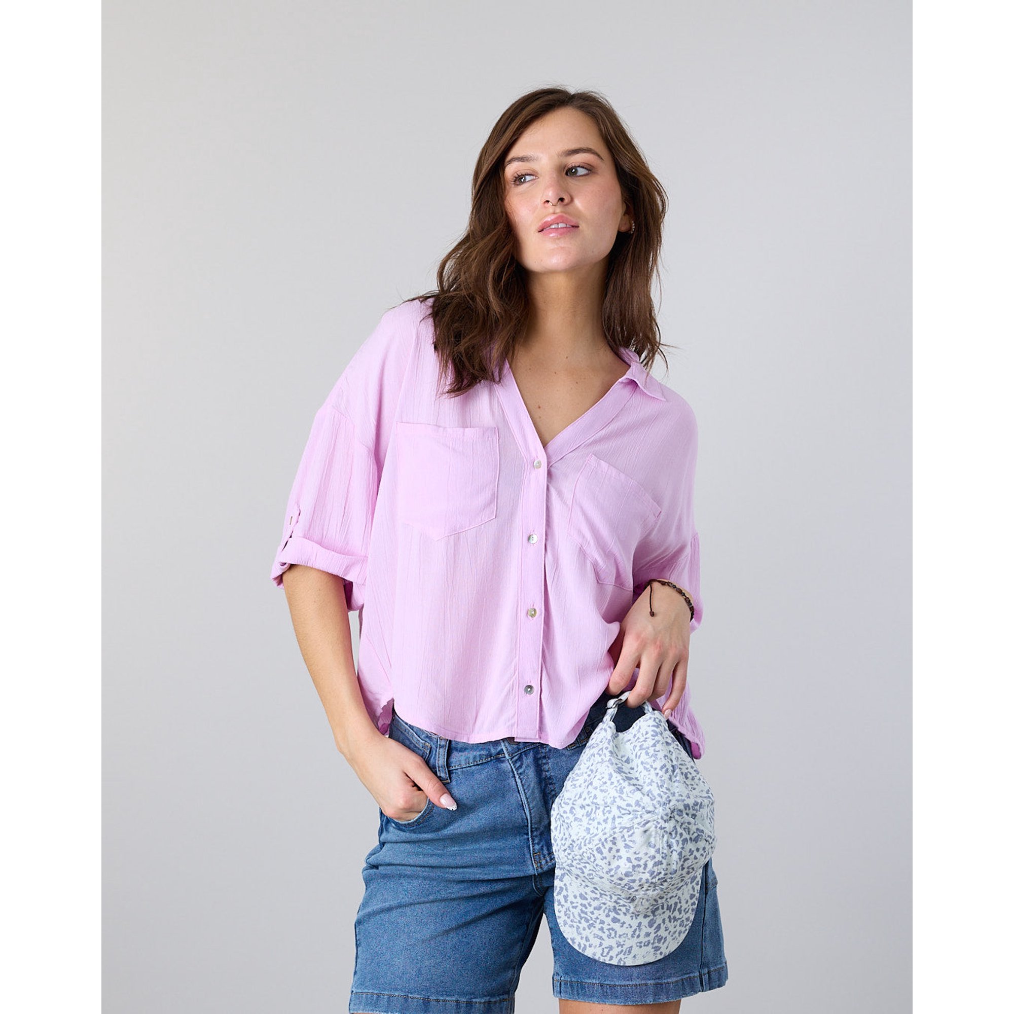Blusa Mujer Crep Cuello Camisero Lila Polemic
