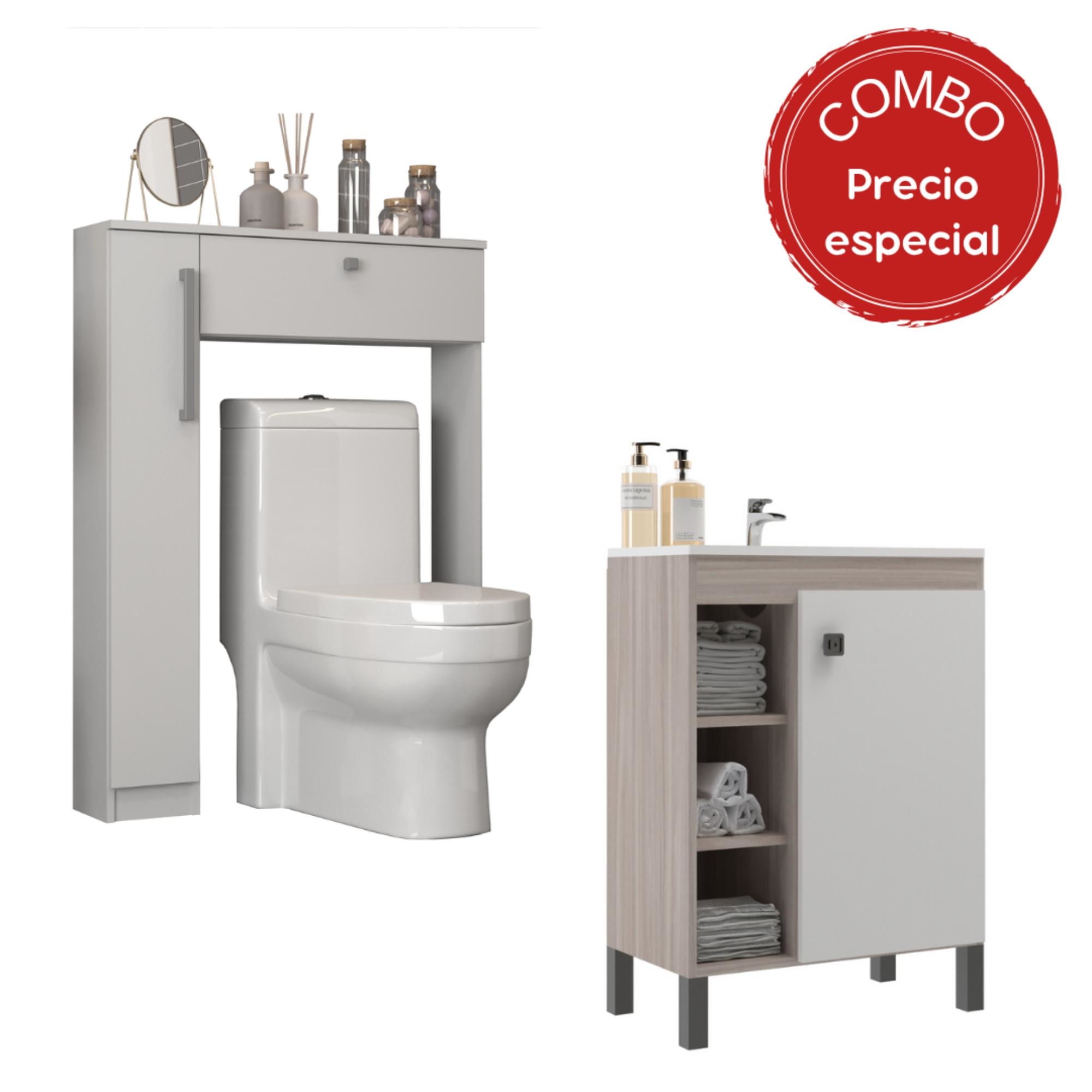 Mobilfrank - Mueble Organizador 1 Puerta + Organizador De Baño Wc 9002Mb-9006B Beige Malbec - Blanco