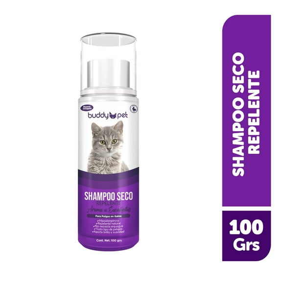 Shampoo para Gato Seco Repelente Pulgas Aroma Eucaliptus Lata, 100 g