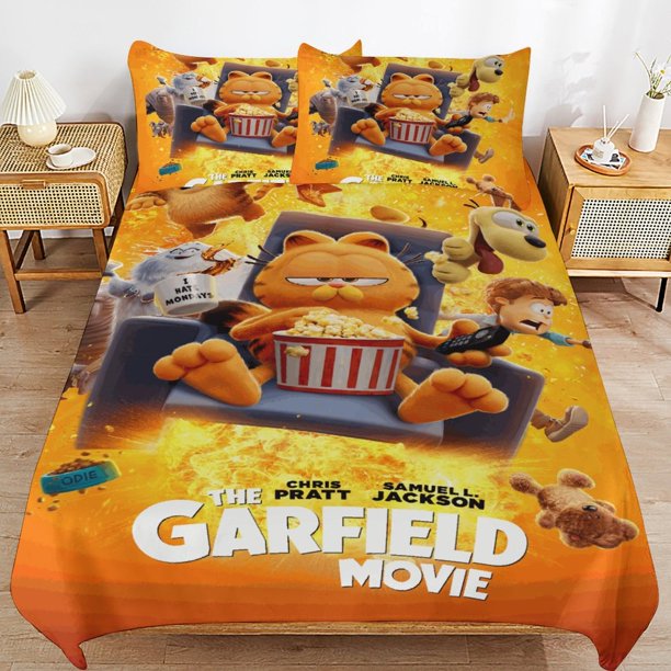 x209 Garfield Bed Duvet Cover Microfiber Bedding Sets 3D Printed Lightweight 3 Piece Comforter Sets, 1 Duvet Cover And 2 Pillow Shams for Kids Boys Girls 90"x90" jn209