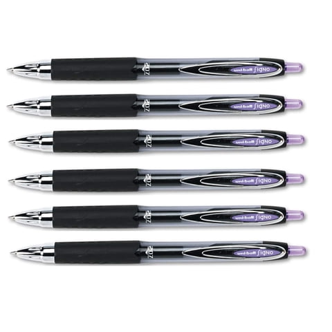 Bolígrafos De Tinta De Gel Retráctiles Uni-Ball Signo 207 De 0,7 Mm, Color Morado, Paquete De 6