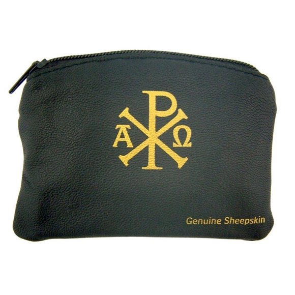 Estuche para Rosario WJ Hirten Ava Maria y Cruz Chi Rho de Cuero