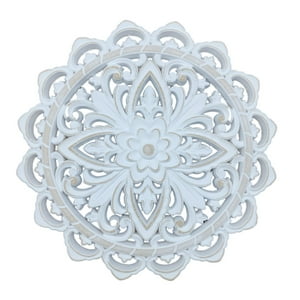 Fliperex - Cuadro De Madera Ornamental Mandala Blanco Decoracion Chico Blanco