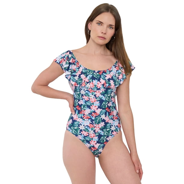 Traje de Baño Mujer Vuelos Print Tropical Azul Corona