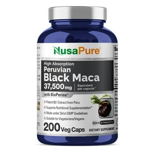 Suplemento De Raíz De Maca Negra Nusapure 37.500 Mg 200 Cápsulas