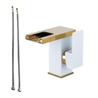 Magideal - Grifo De Lavabo De Baño Con Luz Led, Caño De Cascada Que Cambia De 3 Colores, Grifo Mezclador, Grifo De Tocador De Lavabo Oro Blanco