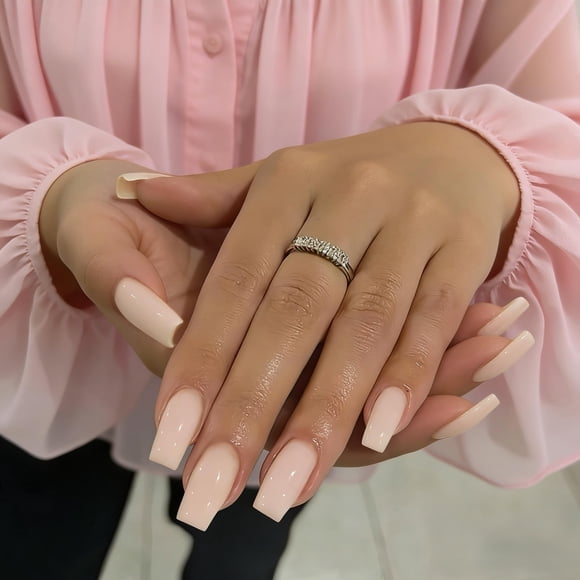 Uñas de presión JOYVVEW Rosa Nude, forma cuadrada, longitud media-larga