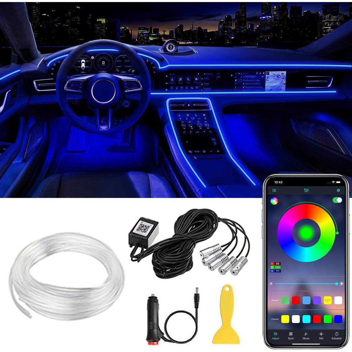 Luces Led Interior Auto Qvevdacar 5 En 1 Rgb App 236cm