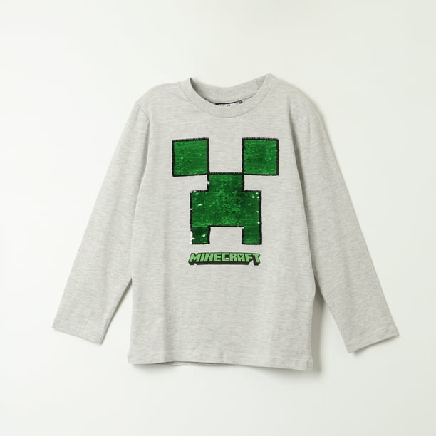 Polera Manga Larga Minecraft con Lentejuelas Reversibles - Niños 4-12 Años