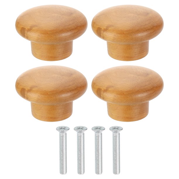 Uxcell 4 Paquete de Pomos Redondos de Madera para Cajones, Pomos de Tocador de Cabeza Redonda de 1 5/8" de Diámetro con Tornillos para Muebles, Cajones, Tocador, Armario, Alacena, Haya