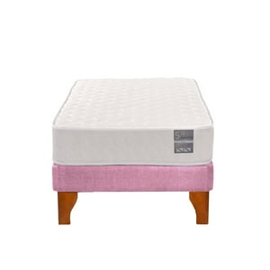 5º Sueño - Cama Europea 1 Plaza Luna 90X190 Cm Base Colchón Madera Rosa